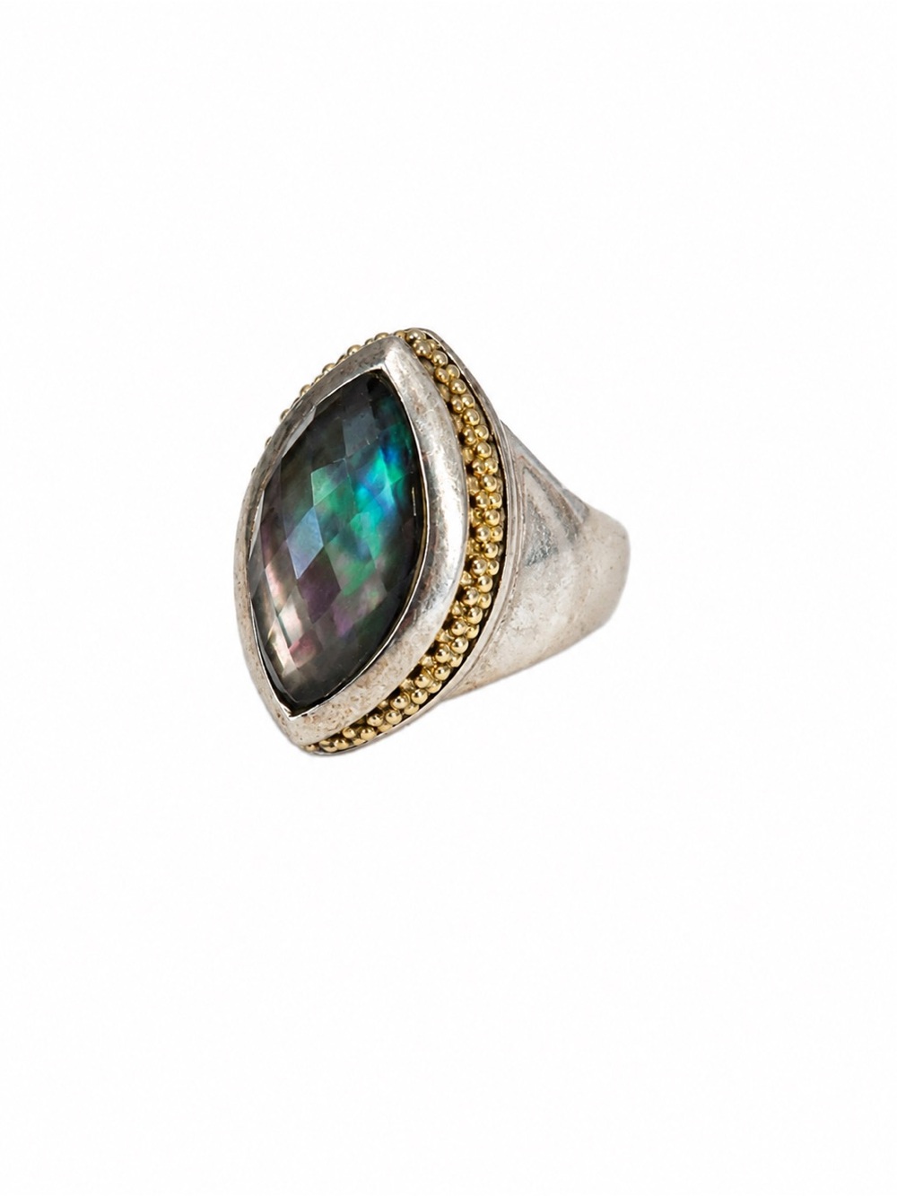 LAGOS Sterling Silver and 18k Gold Ring with Smokey Quartz Teardrop Stone - Picture 2 of 6